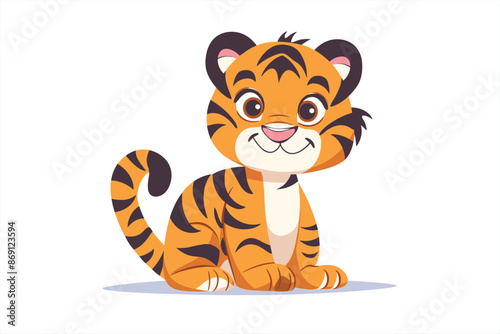 cute tiger cartoon posing, isolated on a white background. Cute tiger standing pose isolated on white background. Flat style funny vector illustration. Tiger character in flat style. 