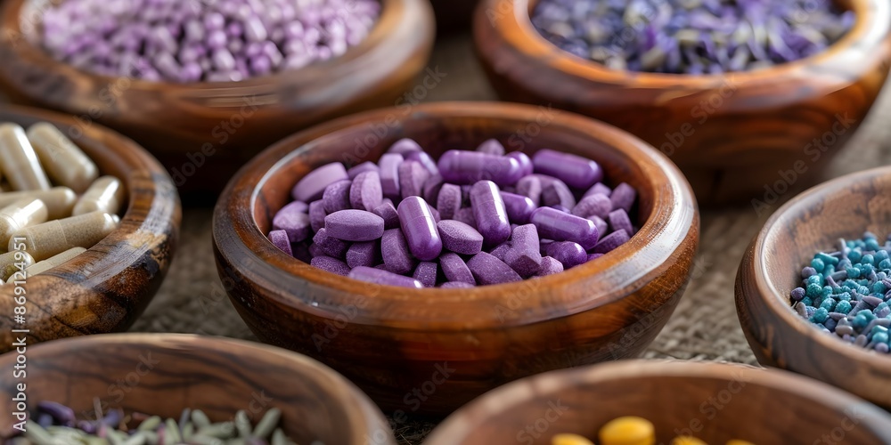 Balancing Traditional and Modern Medicine A Closeup of Herbal Supplements. Concept Traditional Medicine, Modern Medicine, Herbal Supplements, Health and Wellness, Integrative Healing Balancing Traditional and Modern Medicine A Closeup of Herbal Supplements. Concept Traditional Medicine, Modern Medicine, Herbal Supplements, Health and Wellness, Integrative Healing