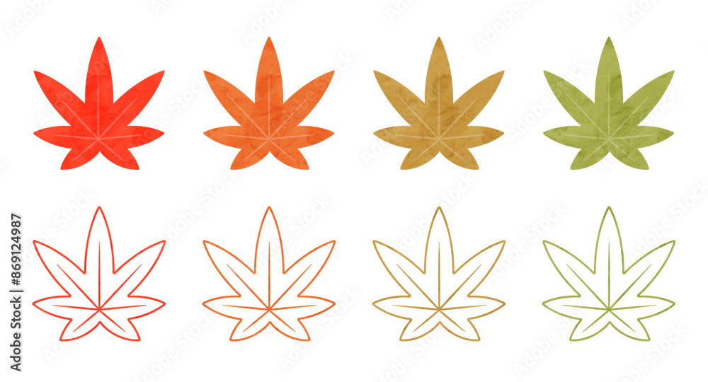 もみじの葉っぱ 紅葉の葉の水彩風ベクターイラスト もみじの葉っぱ 紅葉の葉の水彩風ベクターイラスト