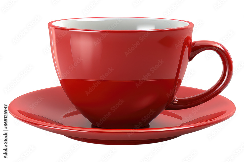 Empty red cup wit saucer isolated on transparent background Empty red cup wit saucer isolated on transparent background