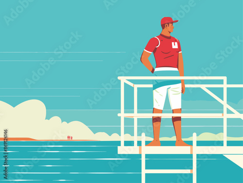 Vibrant Beach Lifeguard: Vigilant Protector of Water Safety