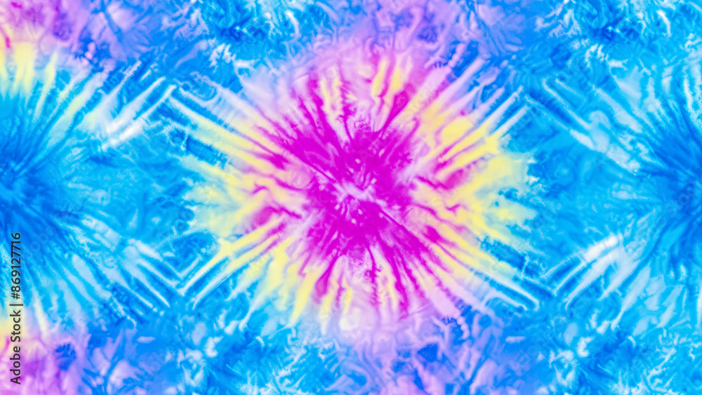 Fototapeta premium Tie dye shibori psychedelic 60s, 70s pattern. Watercolor vivid abstract texture. Tie Dye colourful background. Hand drawn ornamental. Print for textile, fabric, wallpaper