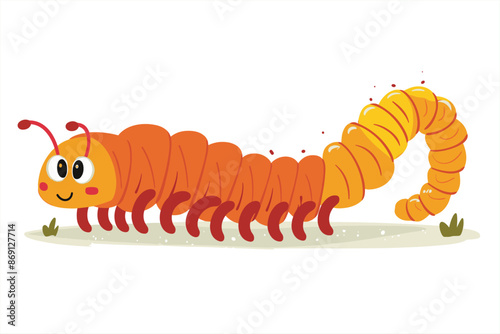 cute centipede cartoon, isolated on a white background, Flat style cartoon vector illustration. Funny caterpillar isolated on white background. Caterpillar. Cute insect. Caterpillar. 