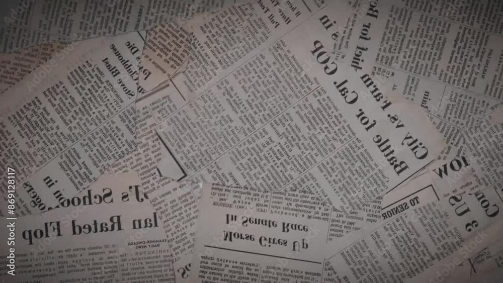 Brown Old Newspaper Fold Texture. Stop Motion Animation. Retro Vintage. Video Background.