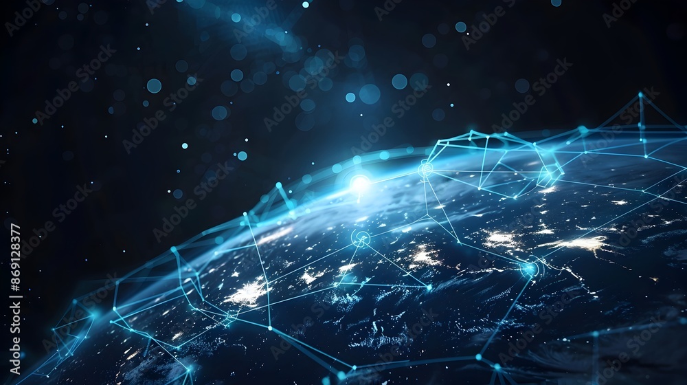 Fototapeta premium Digital World Globe Showcasing Global Connectivity and High Speed Data Transfer