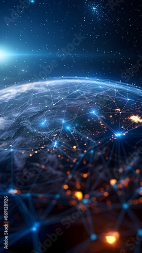 Digital Global Connectivity and Cyber Technology on World Map with Clear Space Concept
