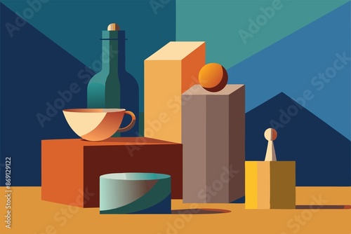 composition, geometry, object, still life composition, reduced to its most basic geometric forms, invites the viewer to re-examine the relationship between object and space. photo