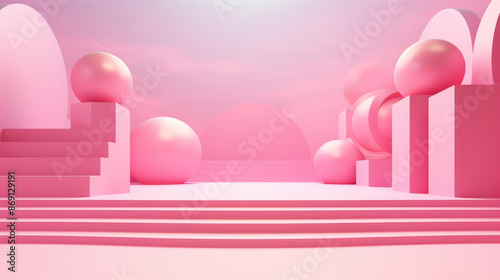 Vibrant pink podiums and banners against a stylish background for eyecatching production and advertising. © Crazy Juke