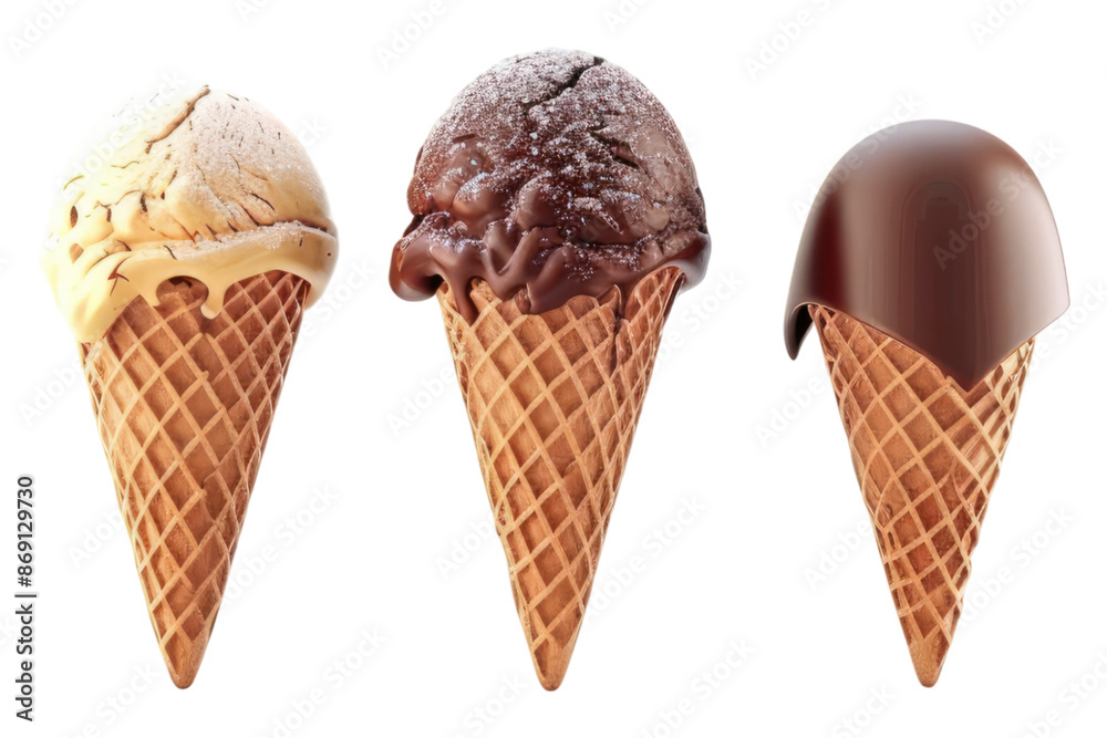 Ice cream in waffle cone isolated on transparent background Ice cream in waffle cone isolated on transparent background