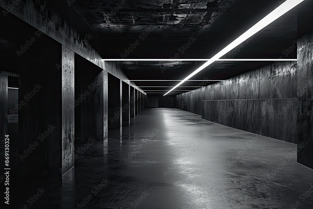 Fototapeta premium Dark concrete empty room interior with light from window