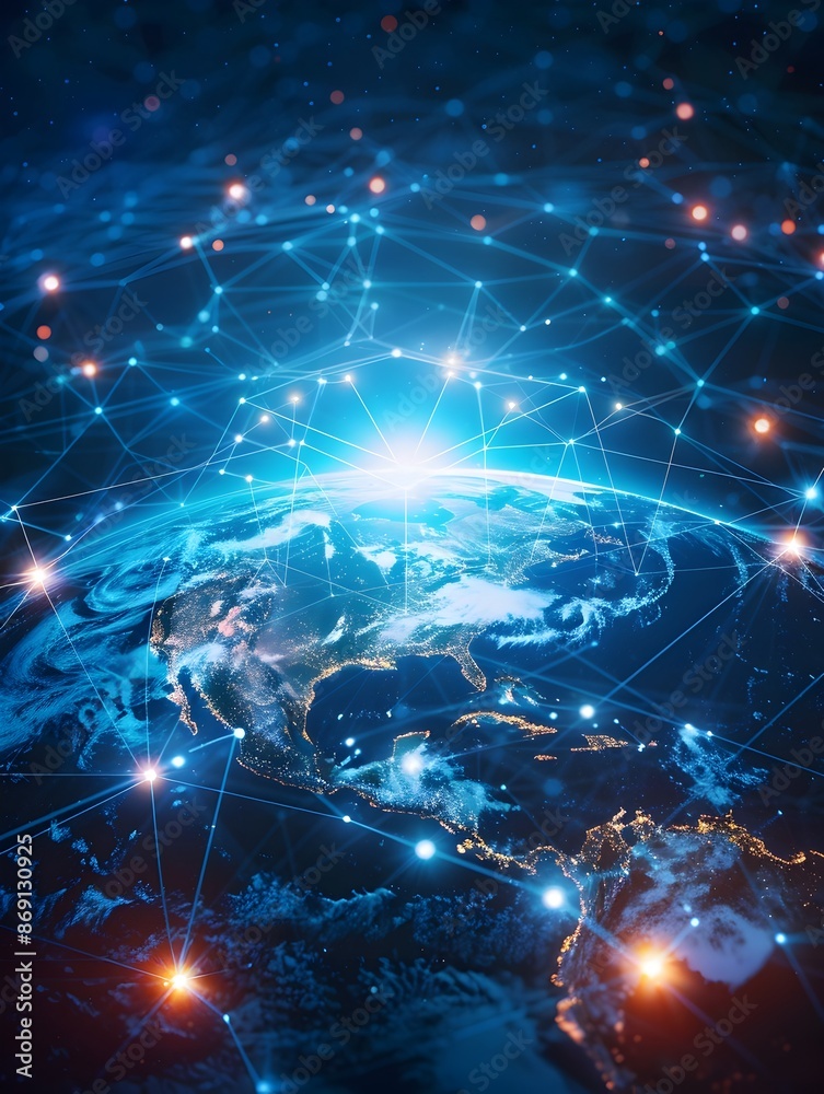 Futuristic Global Connectivity and Digital Communication Concept with Earth Globe Futuristic Global Connectivity and Digital Communication Concept with Earth Globe