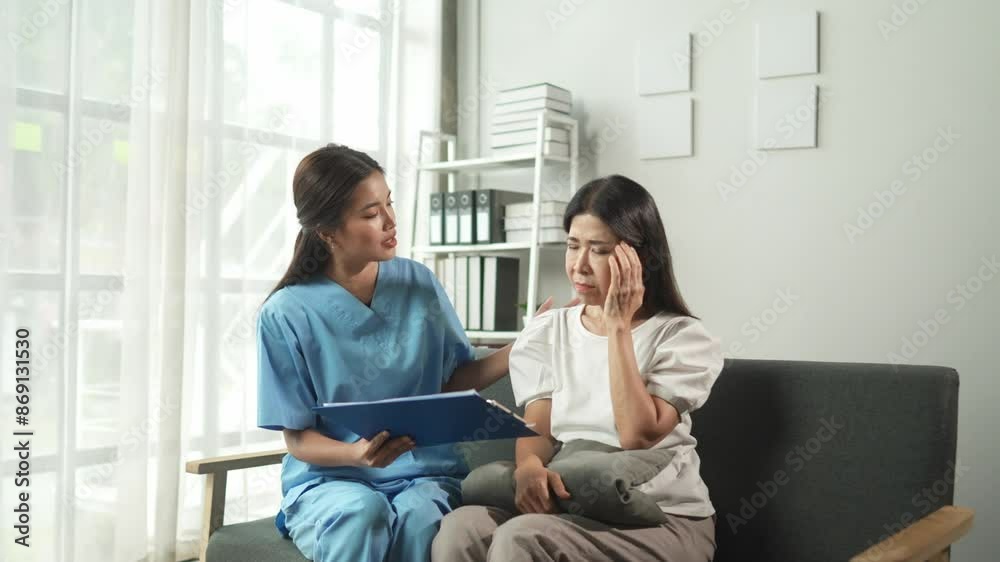 Healthcare professional comforting and discussing with a distressed patient in a calm office setting. Friendly interaction and emotional support during medical consultation Healthcare professional comforting and discussing with a distressed patient in a calm office setting. Friendly interaction and emotional support during medical consultation