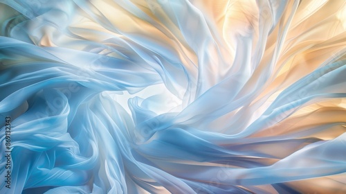 Swirling organic lines in creamy and blue hues, creating a sense of softness and warmth. Soft ambient lighting, photo