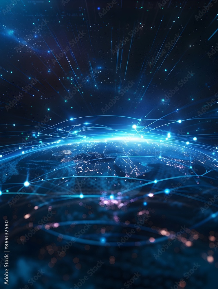 Obraz premium Digital Global Connectivity and High Speed Data Transfer Network on Futuristic Earth Visualization