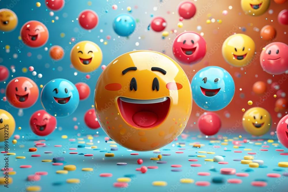 Smiling Emojis on a Blue Background Smiling Emojis on a Blue Background