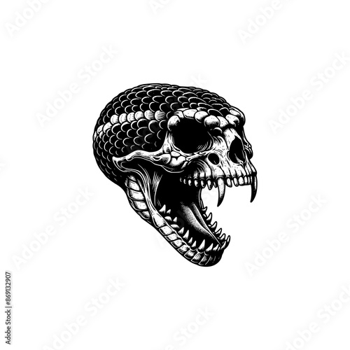 skull head skeleton of viper creepy scary graphic tee design vector iilustration