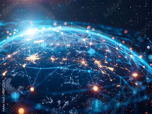 Global Digital Network and Connectivity Concept of International Data and Telecommunication