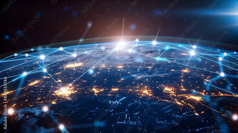 Fototapeta premium Vibrant Digital Globe Showcasing Global Network Connectivity and High Speed Data Transfer
