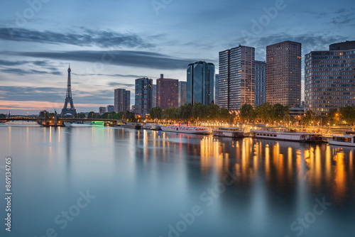 Wallpaper Mural Paris cityscape on the Seine river with the Eiffel tower in the background taken at dawn, Paris, France Torontodigital.ca