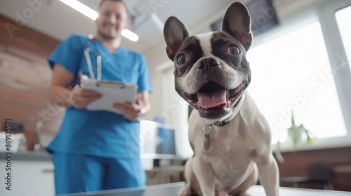 The veterinarian and happy dog photo