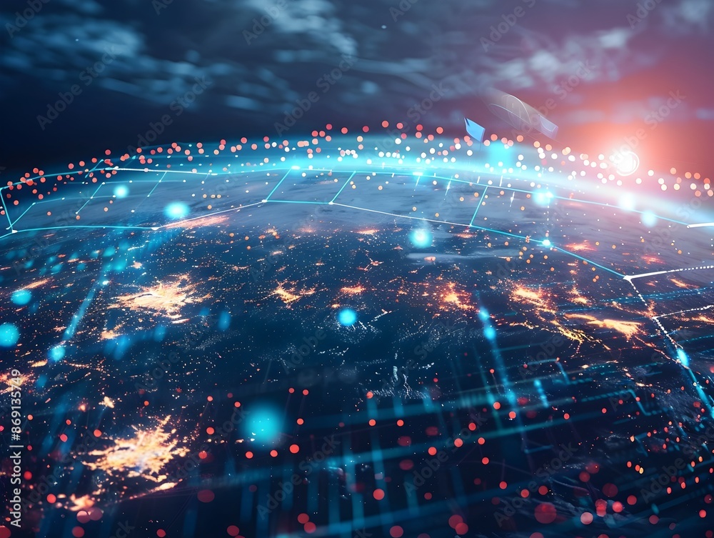 Fototapeta premium Glowing Digital Globe Representing Global Network Connectivity and Cyber Technology