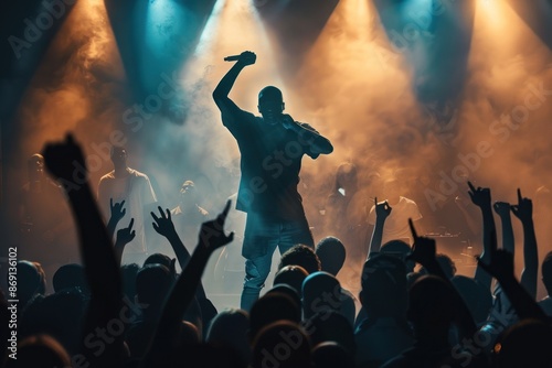 Obraz na płótnie High-energy rapper captivating audience on stage. w salonie