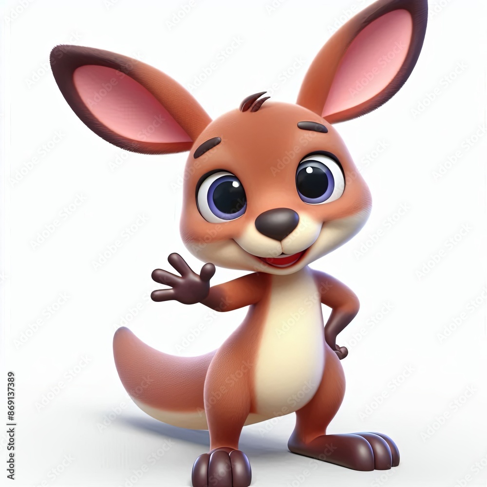 Fototapeta premium kangaroo kid waving hand cartoon 3d Generative AI