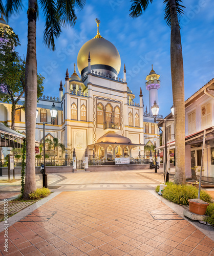 The famous Sultan Mosque (Masjid Sultan) taken at dawn in Singapore city