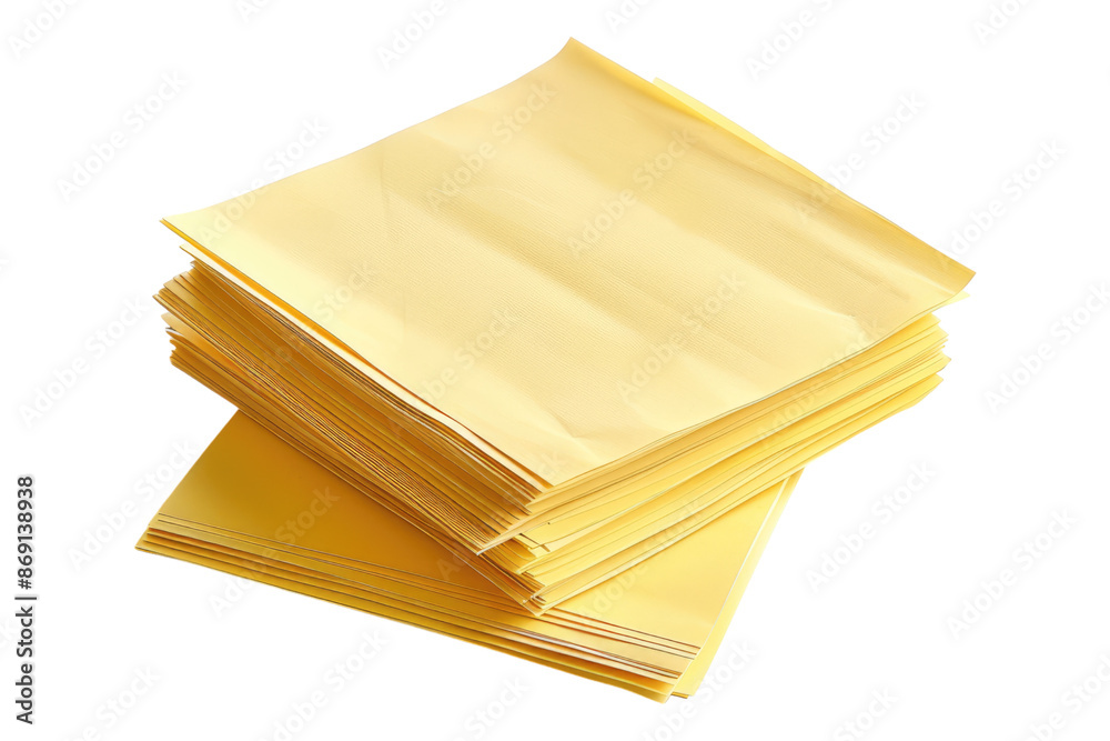 Stack of empty yellow papers isolated on transparent background Stack of empty yellow papers isolated on transparent background