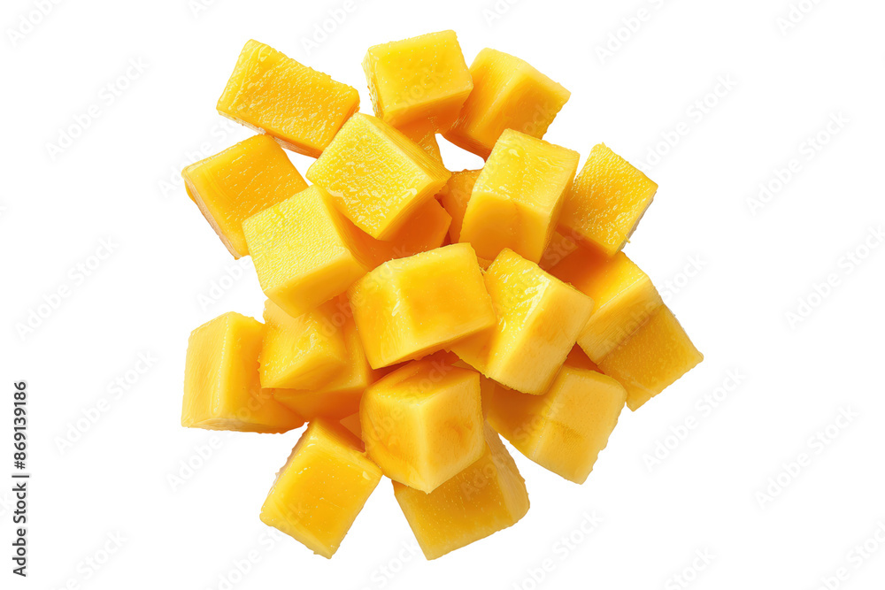 Sliced mango cubes isolated on transparent background Sliced mango cubes isolated on transparent background