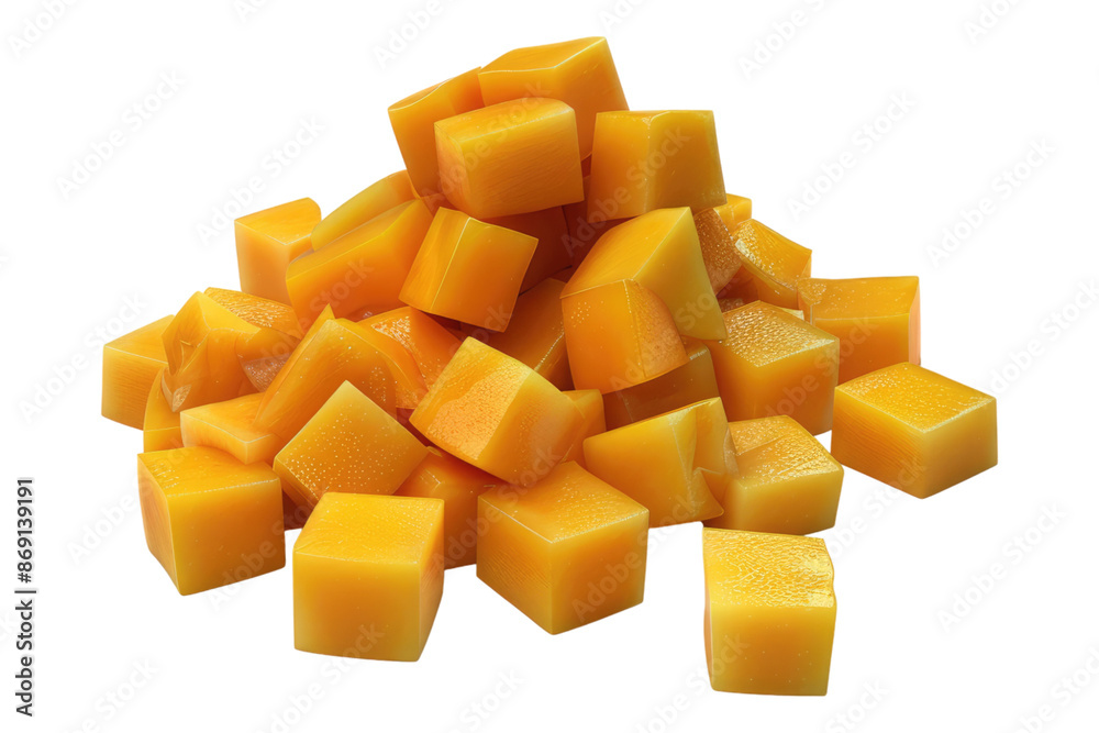 Sliced mango cubes isolated on transparent background Sliced mango cubes isolated on transparent background