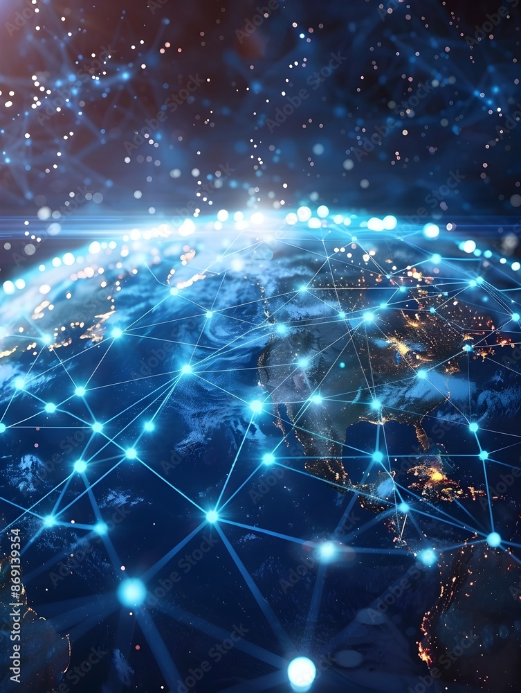 Obraz premium Digital World Globe Concept of Global Network and Connectivity on Earth with High Speed Data