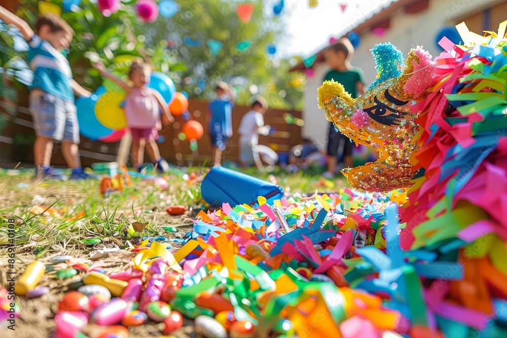 Obraz premium Colorful and festive street festival with children in costumes, perfect for cultural and holiday