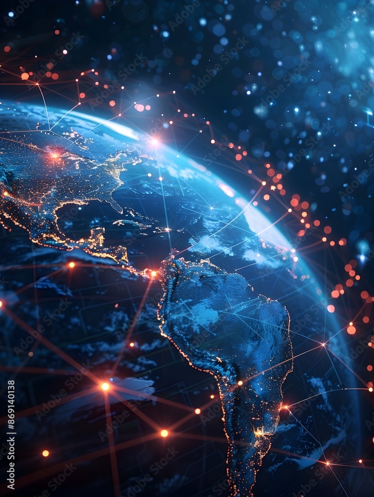 Digital World Globe Depicting Global Network and Connectivity on Earth with Data Transfer and Cyber Digital World Globe Depicting Global Network and Connectivity on Earth with Data Transfer and Cyber