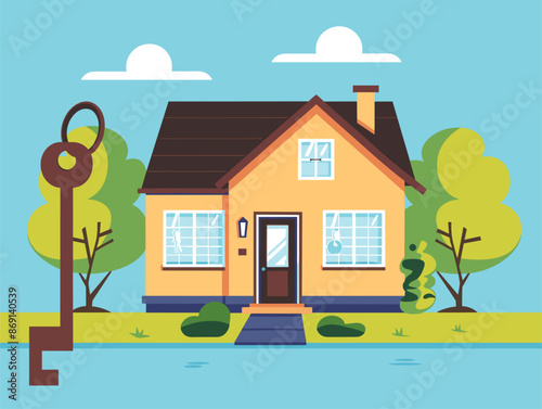 A House with Keys: The Keys to Homeownership and New Beginnings In Animated Illustration