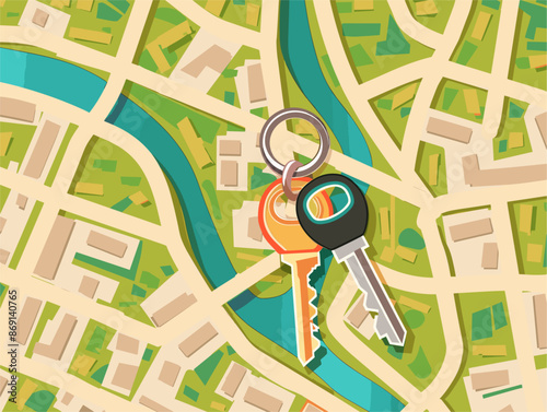 Journey to Your Dream Home: A Quest for the Perfect Neighborhood Through a Map and Keys