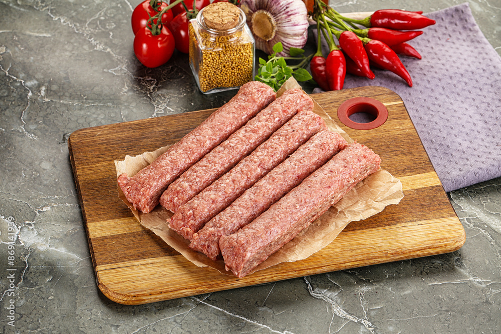 Raw beef kebab sausage for grill Raw beef kebab sausage for grill