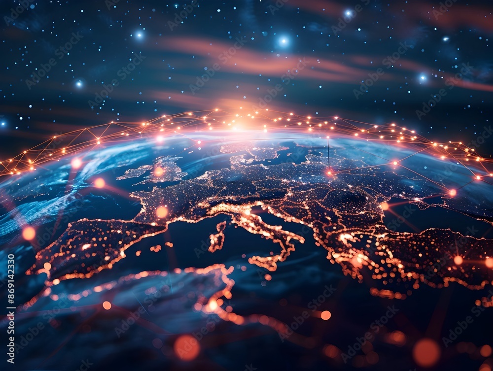 Digital World Globe Representing Global Network and Cyber Connectivity on Earth Digital World Globe Representing Global Network and Cyber Connectivity on Earth