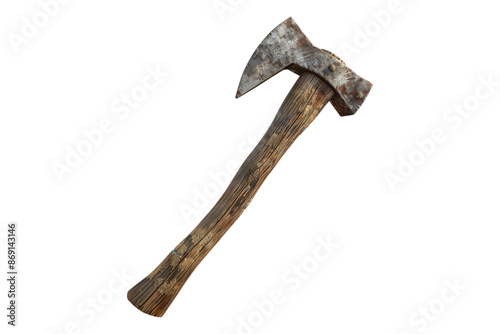 Wooden rusty axe isolated on transparent background