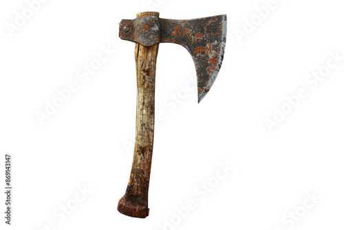 Wooden rusty axe isolated on transparent background