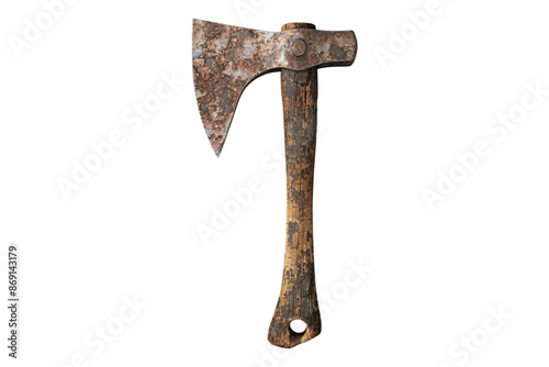 Wooden rusty axe isolated on transparent background