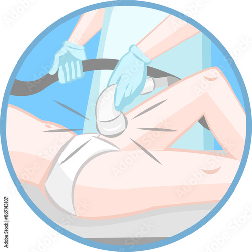 Depilation or Epilation vector collection. Cosmetologist removes unwanted hair from underarm area body of a girl with a help of laser epilation procedure. No hair Logo