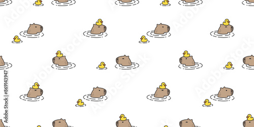 capybara seamless pattern swimming shower duck rubber vector cartoon pet doodle south america animal gift wrapping paper tile background repeat wallpaper illustration scarf isolated design