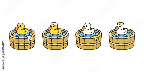 duck vector shower bathing oak barrel swimming icon scarf logo cartoon character yellow rubber duck bird chicken symbol doodle isolated illustration design