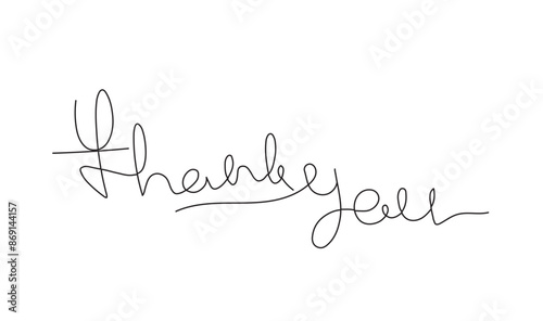 hand drawn Thank you. one line lettering isolated on white background. Usable for greeting cards, poster, banners, gifts