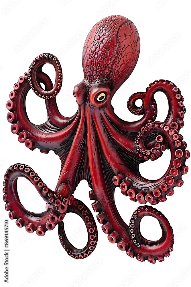 Obraz premium Red Octopus Illustration on White Background