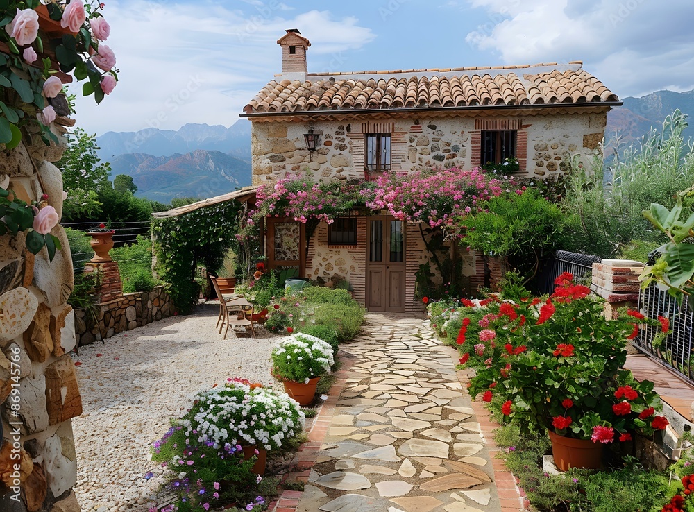 Obraz premium Stone house with flowers