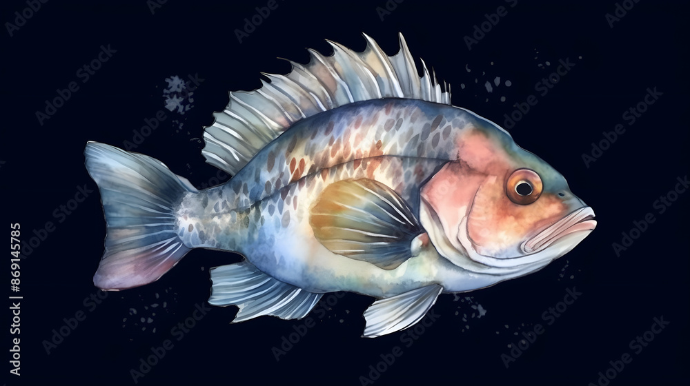 bass fish under at sea watercolor style bass fish under at sea watercolor style