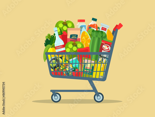 Abundant Groceries: A Visual Metaphor for Bulk Purchases and the Allure of Consumerism in the Modern Era