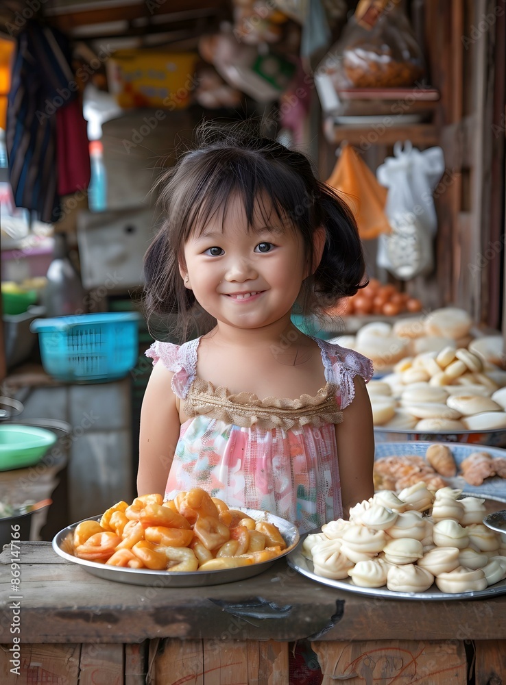 Little girl selling food in a market Little girl selling food in a market